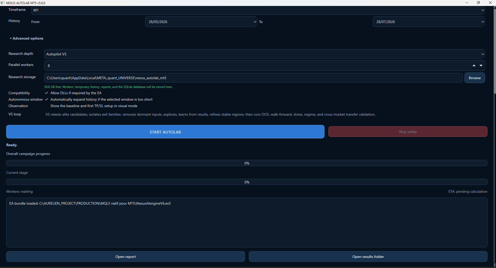 NEXUS AUTOLAB MT5 V5 dashboard screenshot