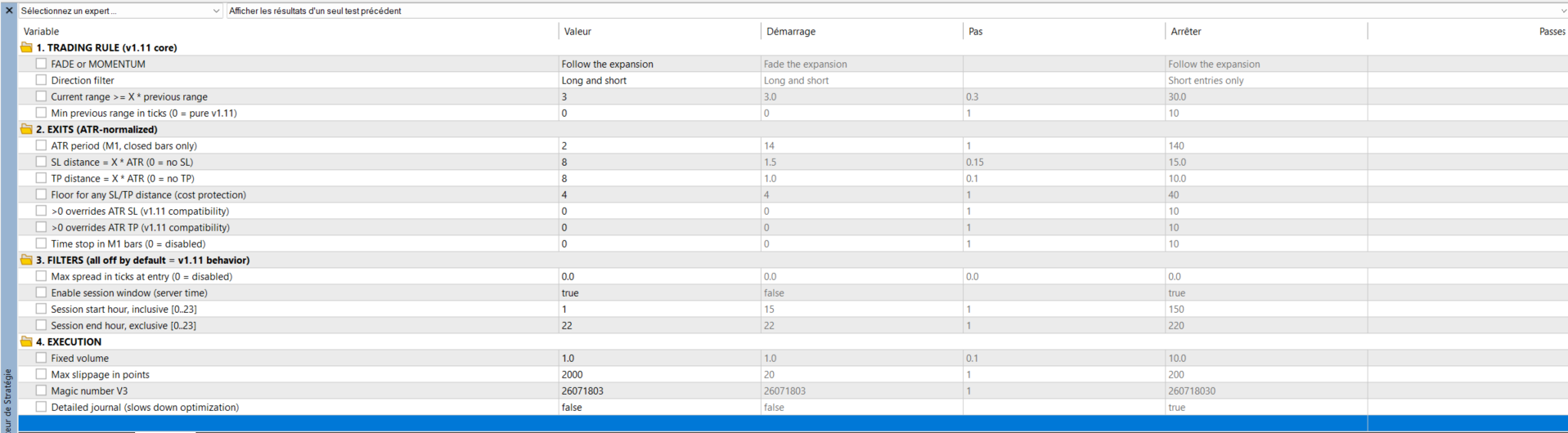 MT5 optimization parameters - follow expansion setup